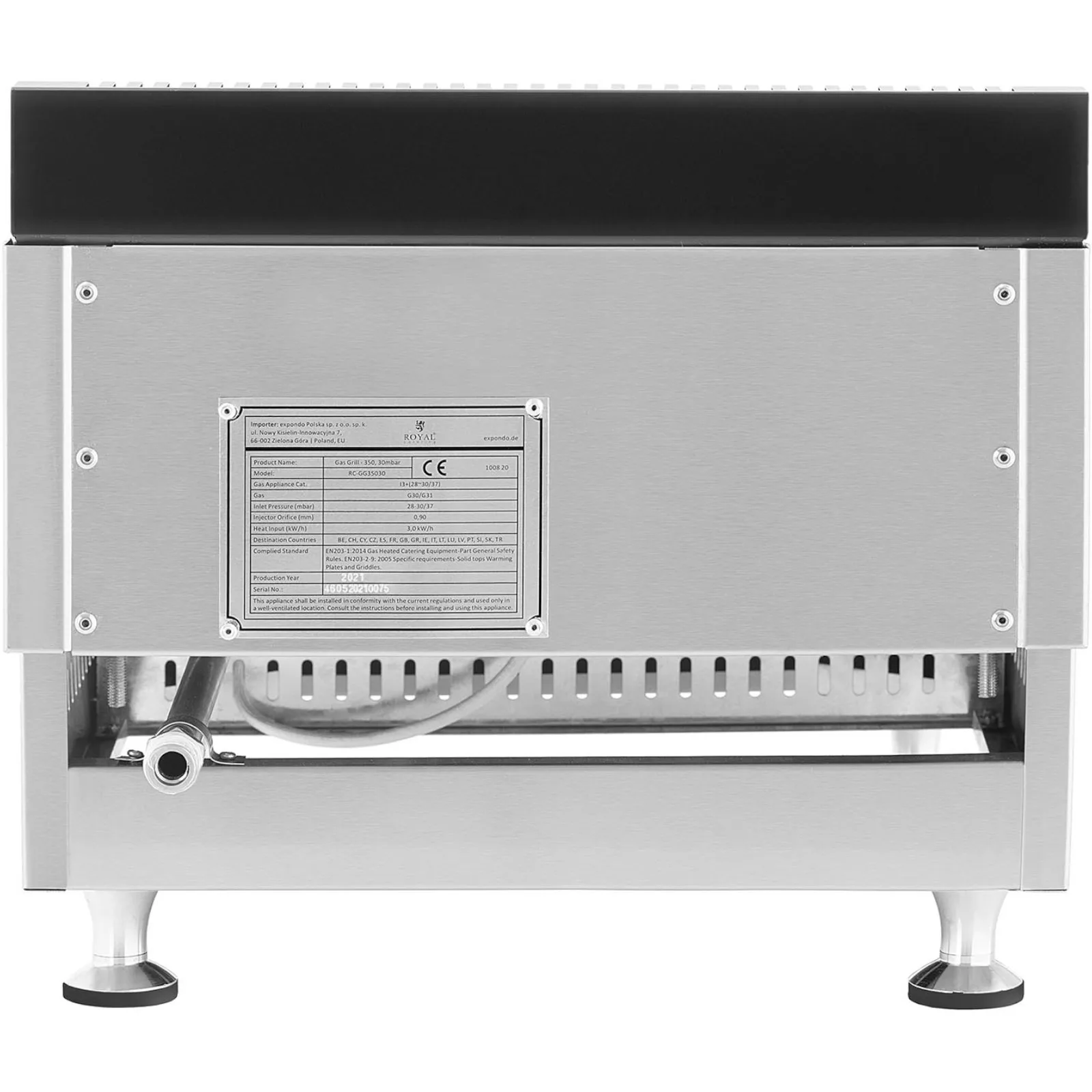 Smooth adjustable gas grill for propane-butane gas, 0.03 bar, 35 x 40 cm, 3000 W 6