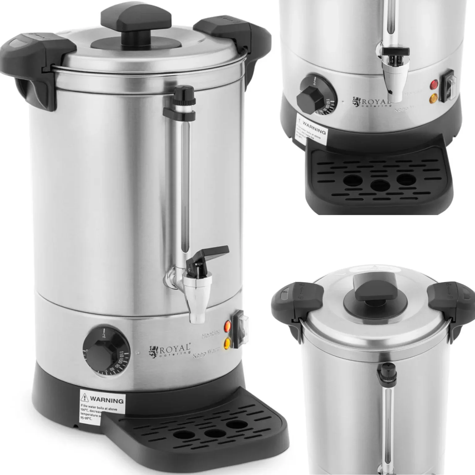 Dvojstenný ohrievač vody s odkvapkávacou miskou, 6,1 l, 1500 W, strieborný