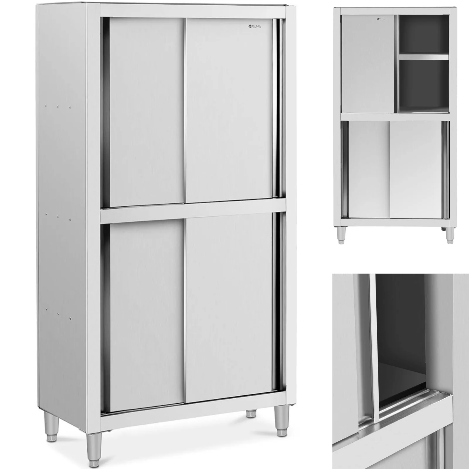 Rozsdamentes acélból készült, tolóajtós vendéglátóipari tárolószekrény, 120 kg teherbírással, 100 x 50 x 180 cm