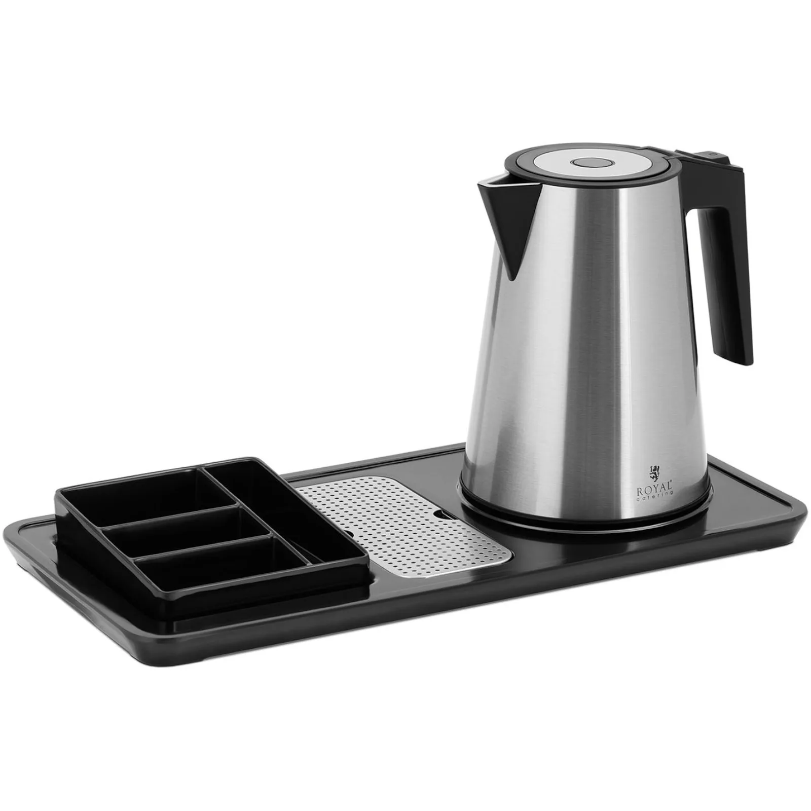 Hotelová uvítací sada: rýchlovarná kanvica s podnosom, 1,2 l, 1800 W, strieborná 2