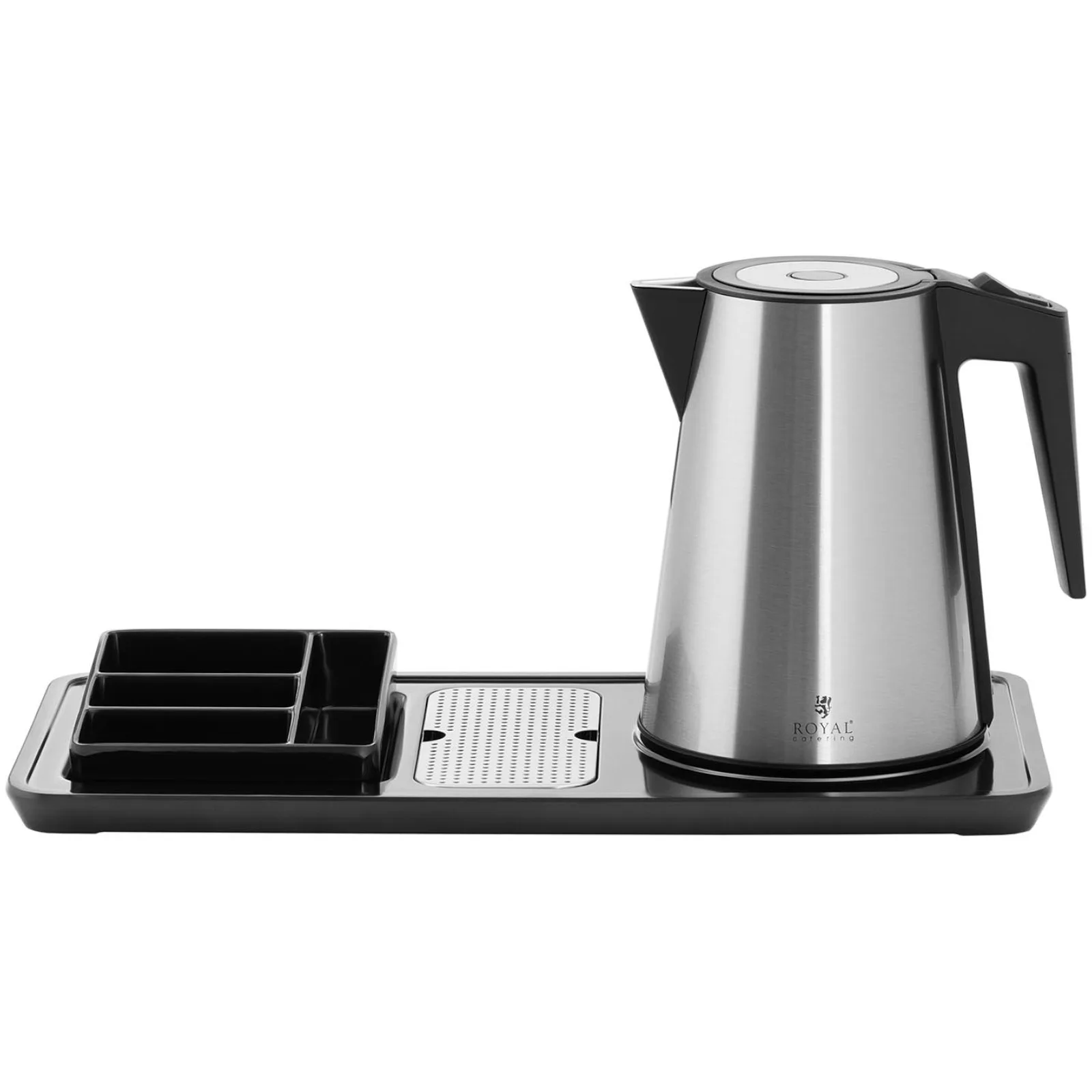 Hotelová uvítací sada: rýchlovarná kanvica s podnosom, 1,2 l, 1800 W, strieborná 6