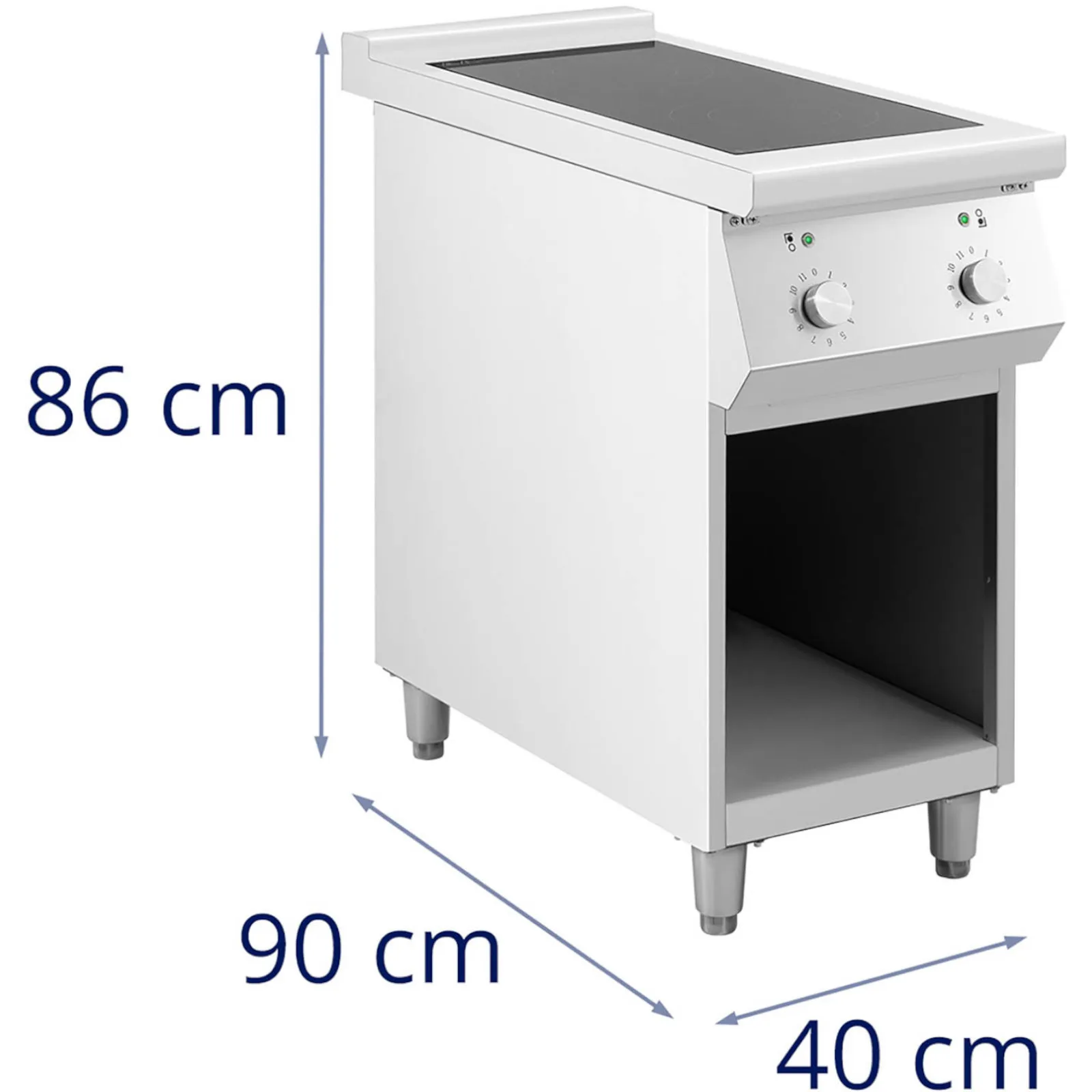 2-burner freestanding induction cooktop on an open base, 400 V, 8500 W 8