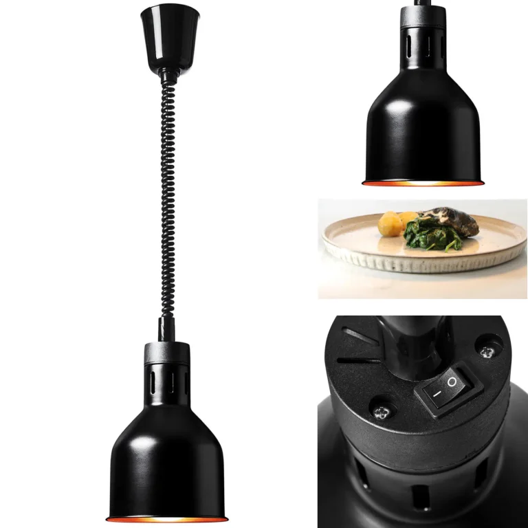 Fekete, függeszthető infravörös (IR) ételmelegítő lámpa, 17 cm átmérőjű, 250 W