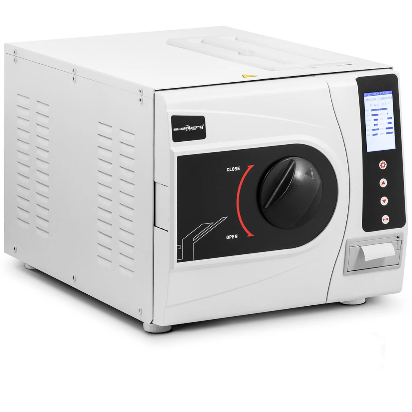 Nyomásos gőzsterilizáló műszerek sterilizálásához, 6 program, nyomtató, B osztály, LCD, 23 l