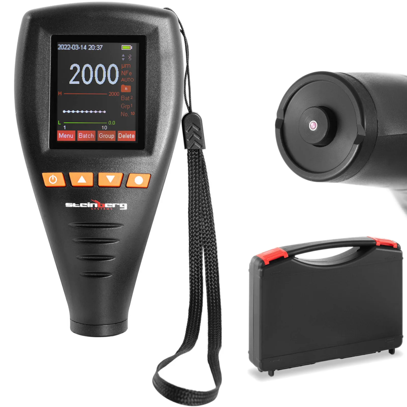 Bevonatvastagság-mérő Bluetooth-adatkezeléssel, 0–2000 µm mérési tartomány + hordtáska