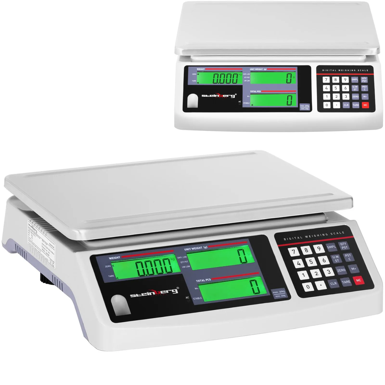 Kereskedelmi LCD-s mérleg, 30,5 x 22 cm, 30 kg / 1 g