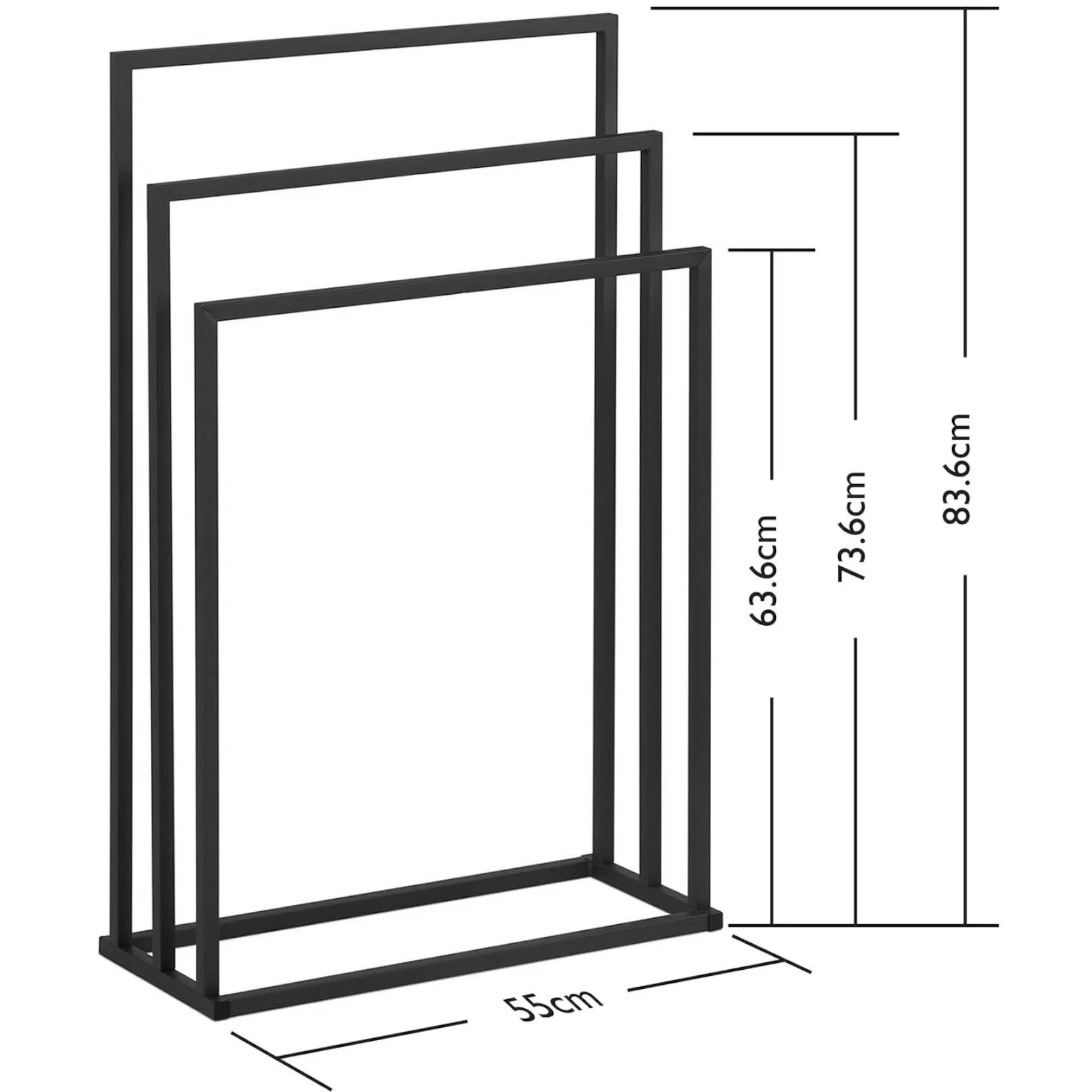 Önálló padlótörülköző-tartó 3 törülközőhöz, ACÉL, 55 x 21,5 x 84 cm, sötét szürke 7