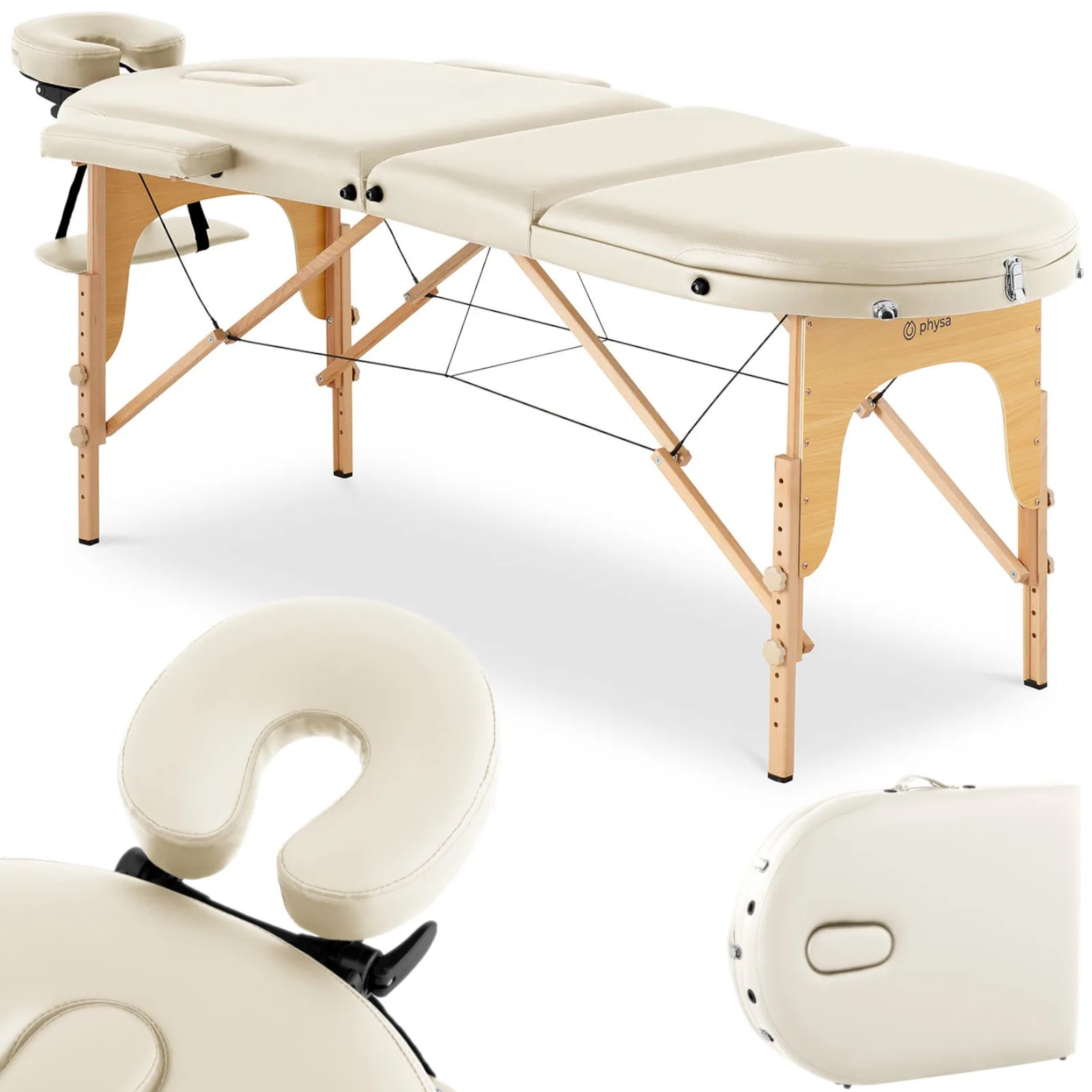 Colmar Beige hordozható, összecsukható masszázságy fa kerettel, max. 227 kg, bézs