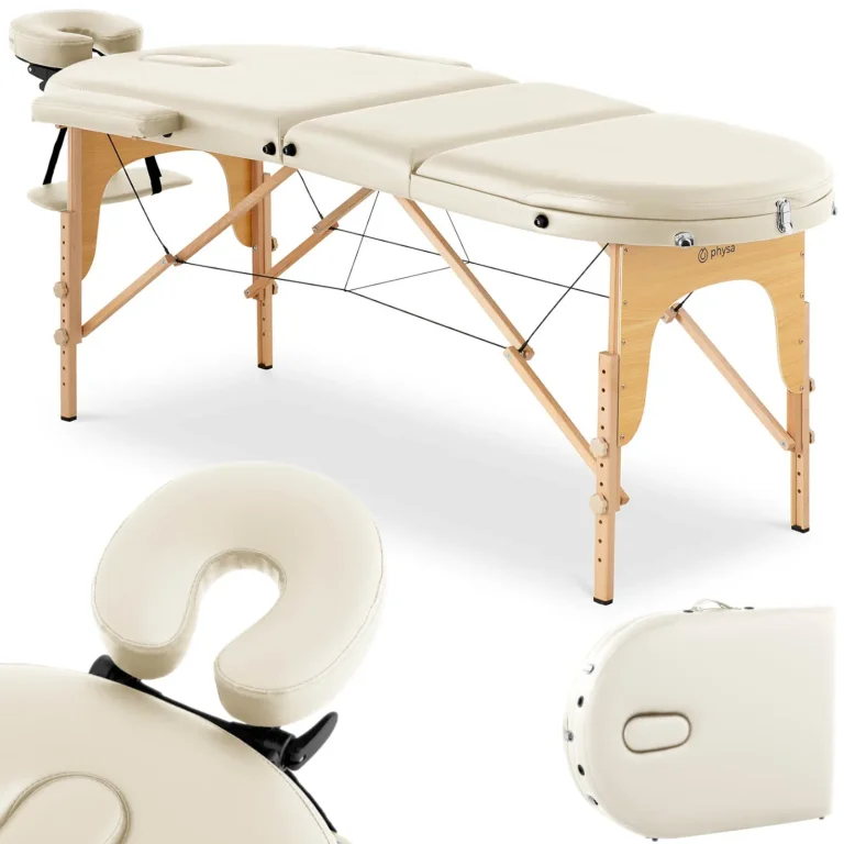 Colmar Beige hordozható, összecsukható masszázságy fa kerettel, max. 227 kg, bézs