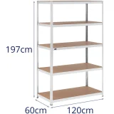 Raft metalic de depozitare, 5 rafturi, 750 kg, 120 x 60 x 197 cm, gri 7
