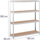 Raft metalic de depozitare, 4 rafturi, capacitate 600 kg, 160 x 40 x 180 cm, gri 7
