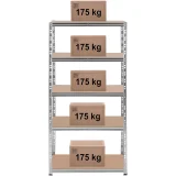 Kovový regál, 5 políc, nosnosť 875 kg, 90 x 60 x 180 cm, sivý 6