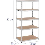 Kovový regál, 5 políc, nosnosť 875 kg, 90 x 60 x 180 cm, sivý 7