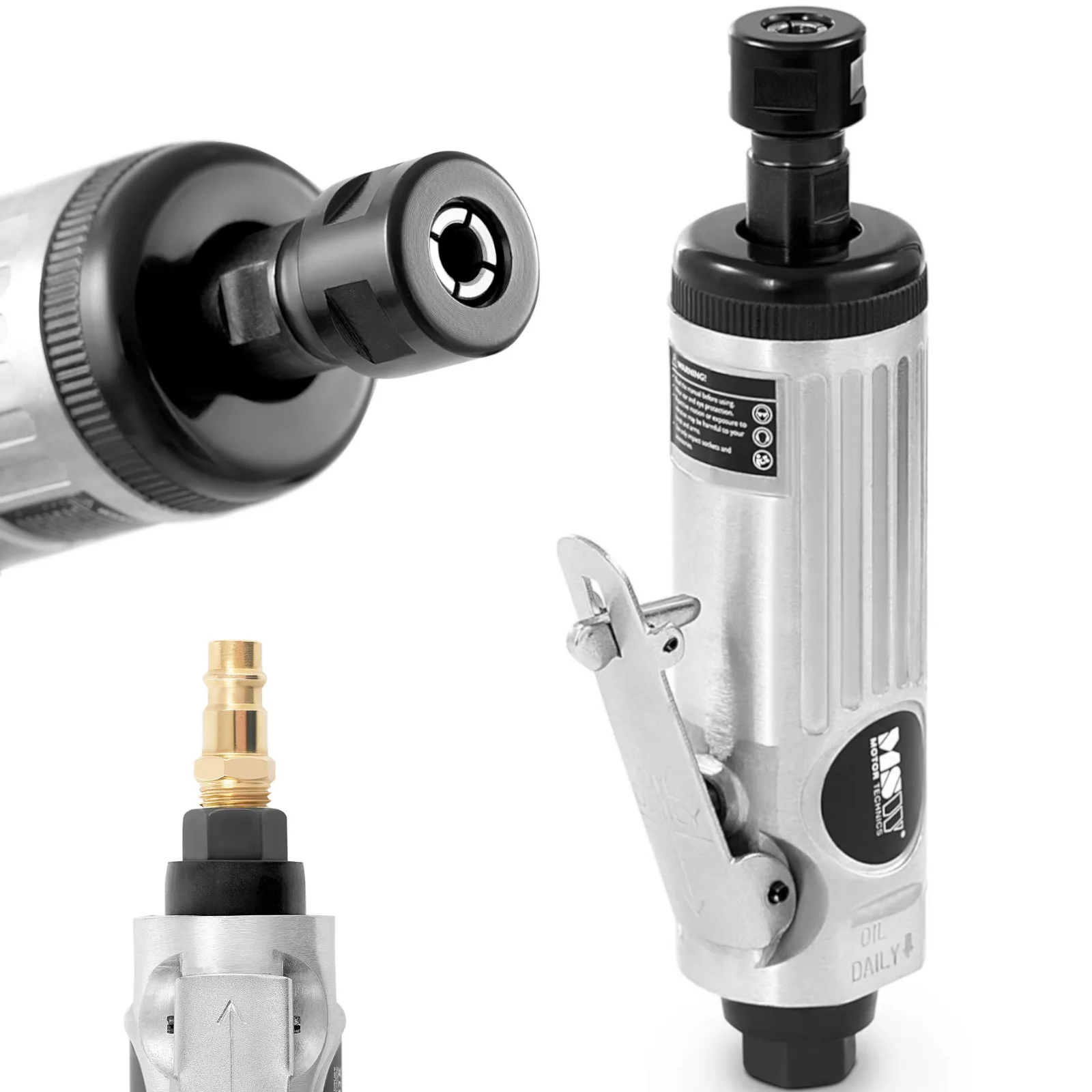 Egyenes, sűrített levegővel működtetett orsós csiszoló, 25 000 fordulat/perc, 1/4", 15 darabos készlet