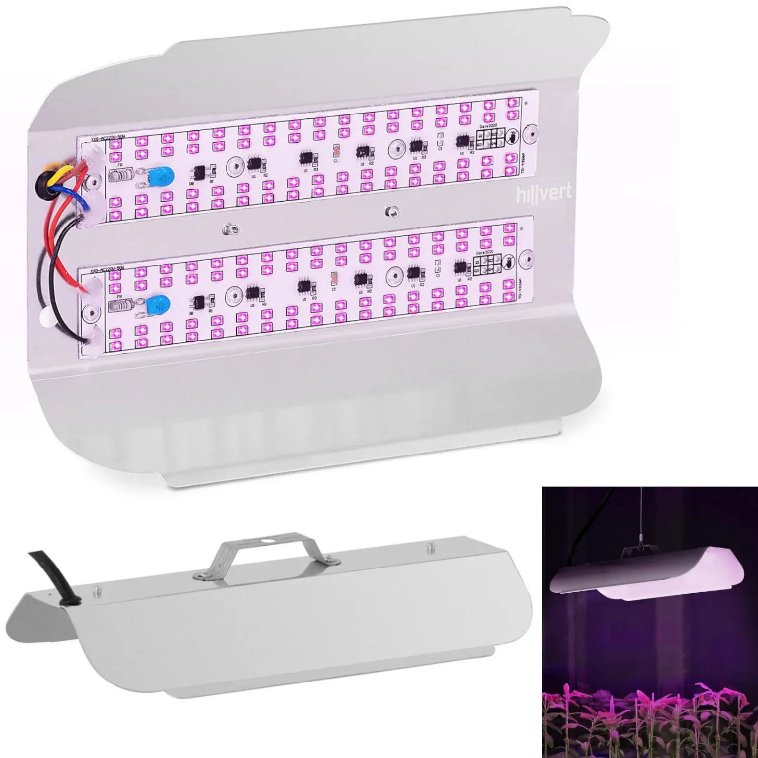 Lampa punog spektra za rast biljaka 25 x 17 cm 136 LED dioda 100 W srebrna Lampa punog spektra za rast biljaka 25 x 17 cm 136 LED dioda 100 W srebrna