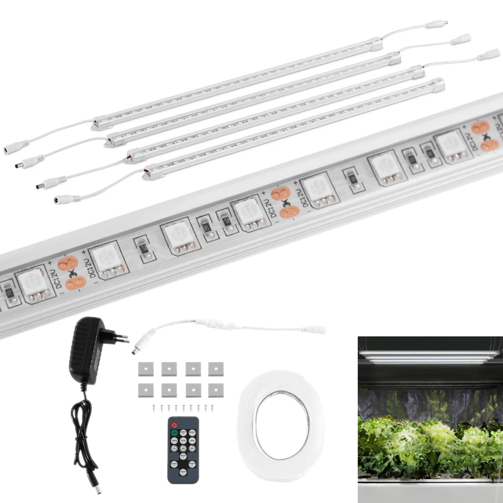 Növénynevelő lámpa, 120 LED, 50 cm, 20 W, 4 db, ezüst