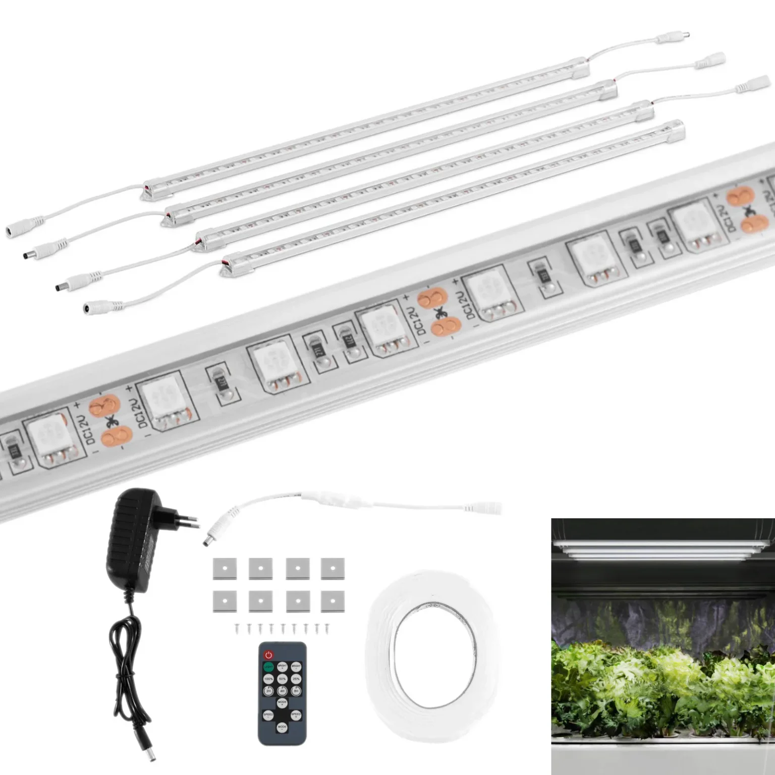 Növénynevelő lámpa, 120 LED, 50 cm, 20 W, 4 db, ezüst Növénynevelő lámpa, 120 LED, 50 cm, 20 W, 4 db, ezüst