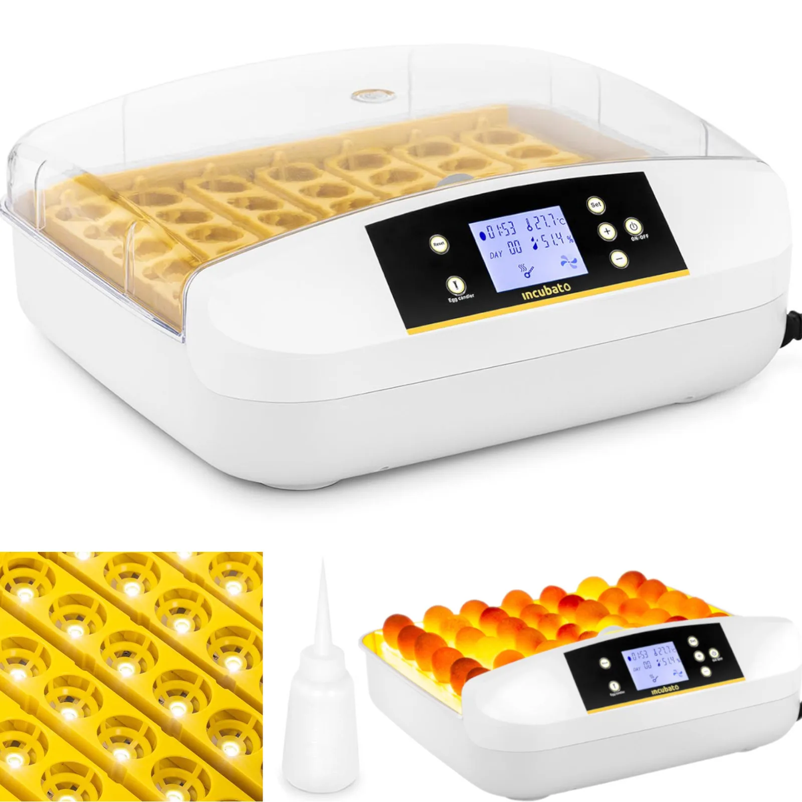 Keltetőgép/keltető akár 42 csirke tojáshoz, 90 W + ovoszkóp