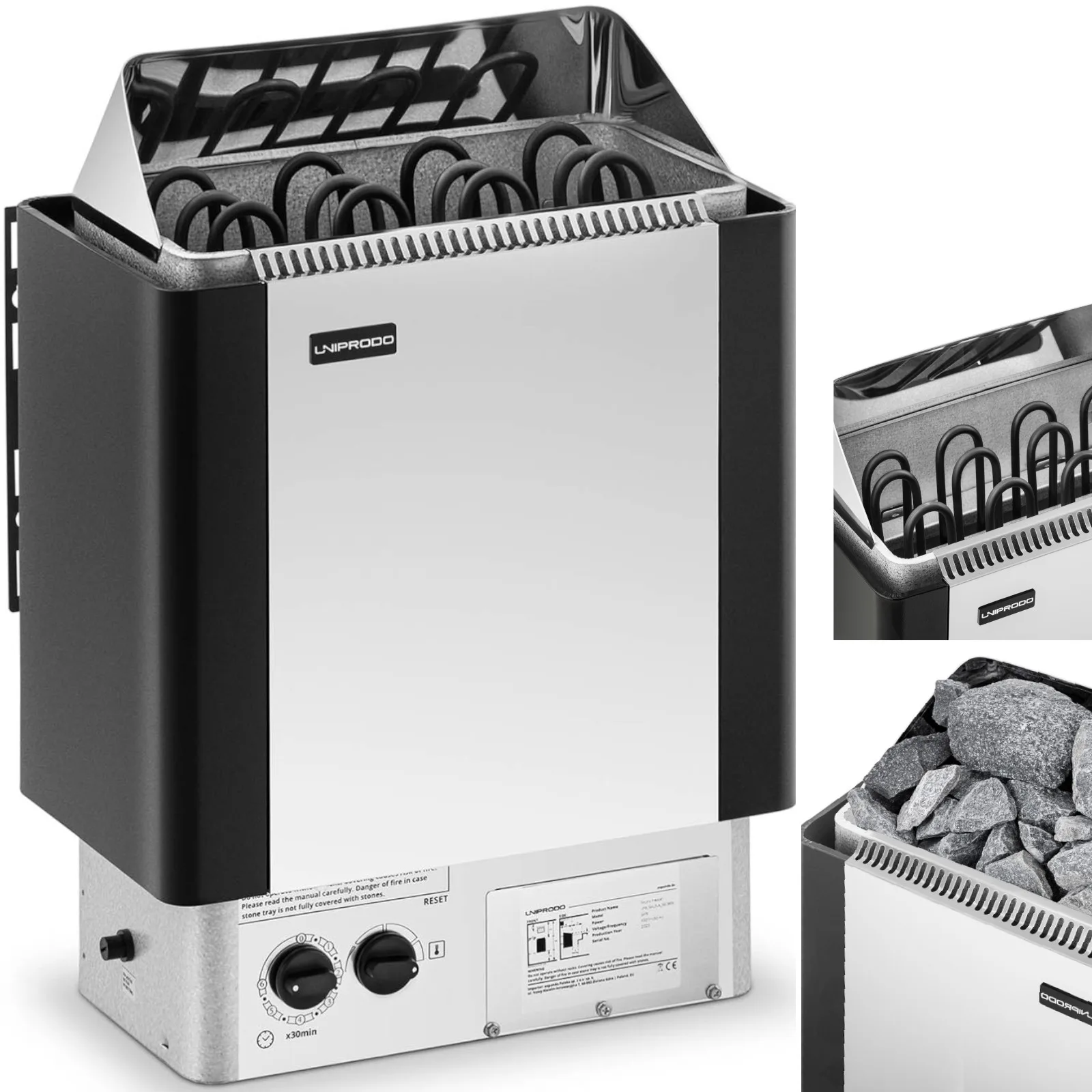 Elektromos szaunafűtő beépített vezérléssel, 5–9 m³, max. 110 °C, 400 V, 6 kW
