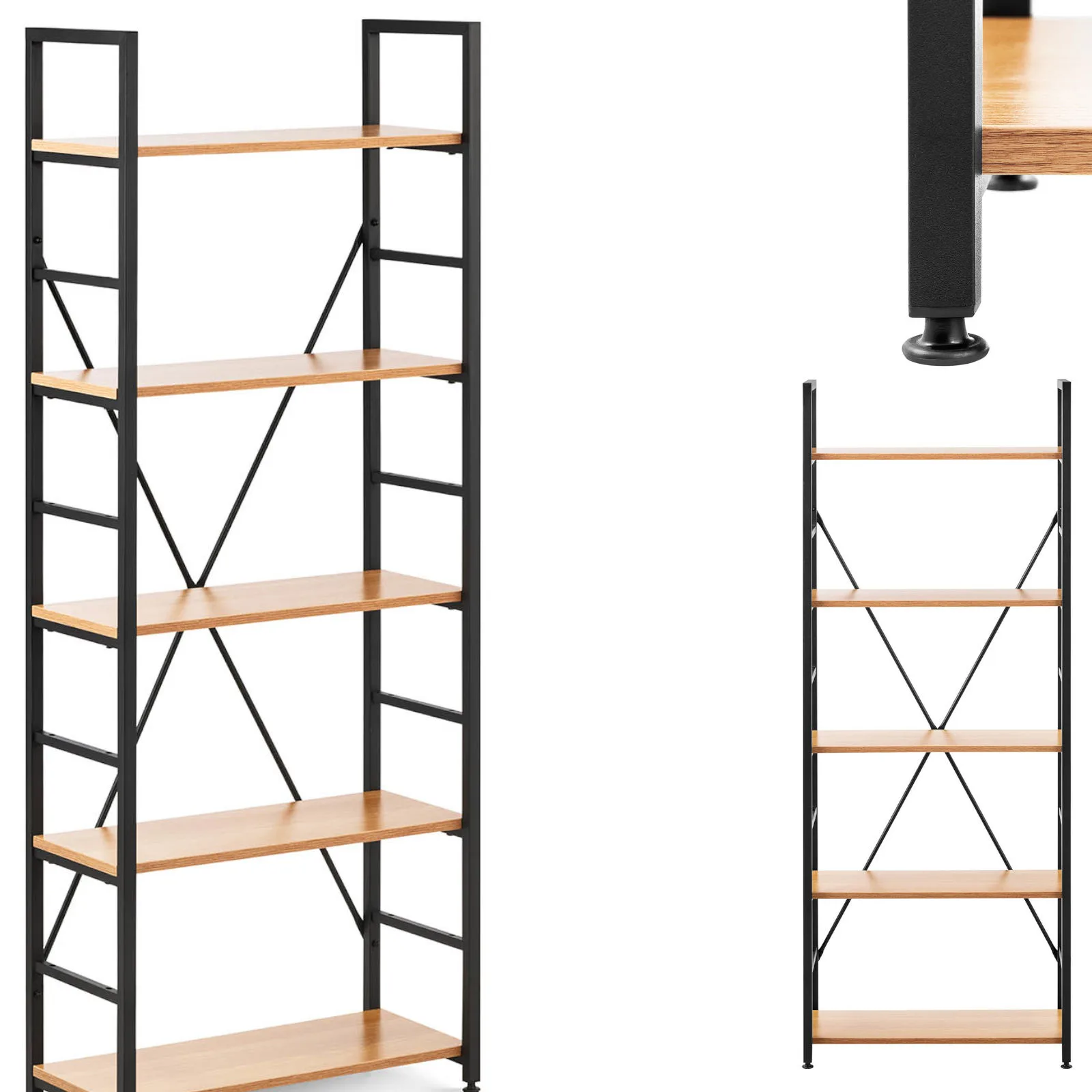 Loft stílusú ipari könyvespolc, max. 150 kg, 5 polccal