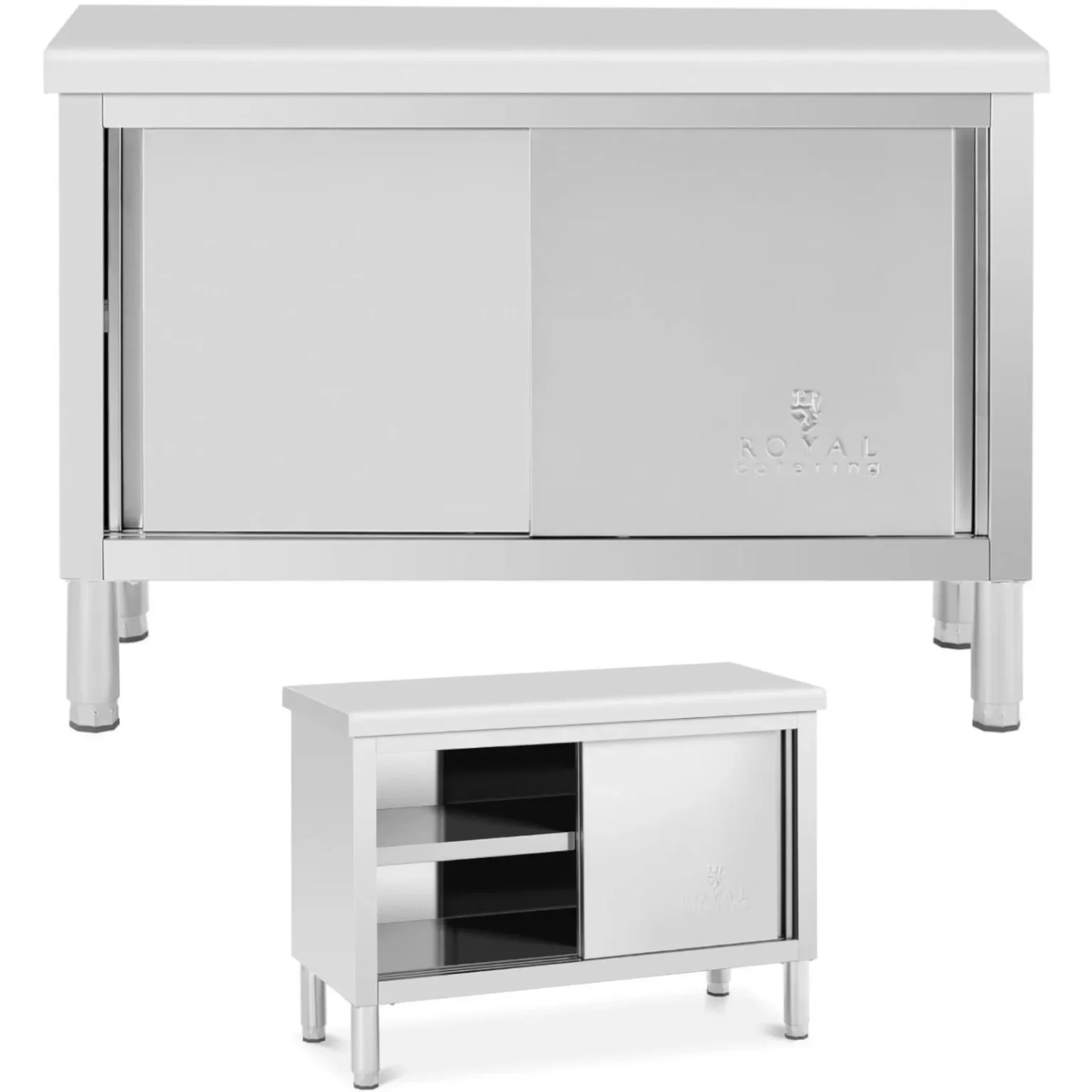 Catering-Tisch mit Schrank mit Schiebetüren, STAHL, 120 x 50 cm, bis zu 390 kg