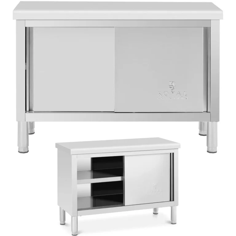 Vendéglátóasztal szekrénnyel és tolóajtókkal, ACÉL, 120 x 50 cm, max. 330 kg