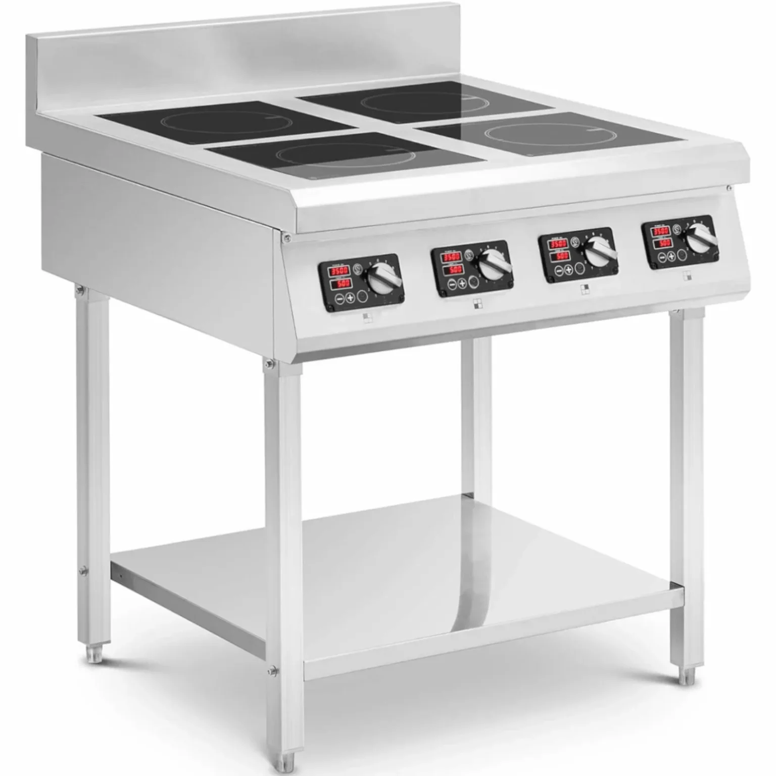 Plită cu inducție cu 4 ochiuri și bază deschisă, 400 V, 4 x 3500 W Plită cu inducție cu 4 ochiuri și bază deschisă, 400 V, 4 x 3500 W