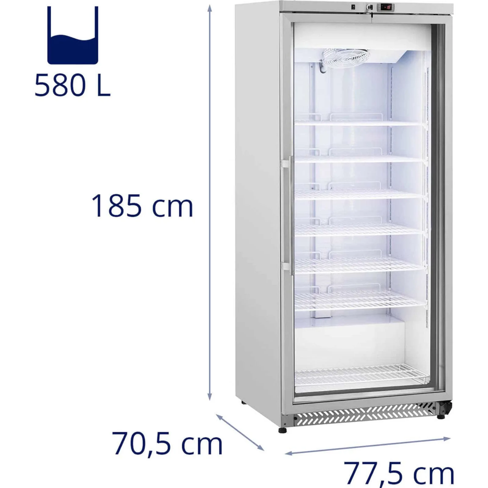 Congelator cu ușă din sticlă, 7 rafturi, 580 L, 492 L - argintiu 9