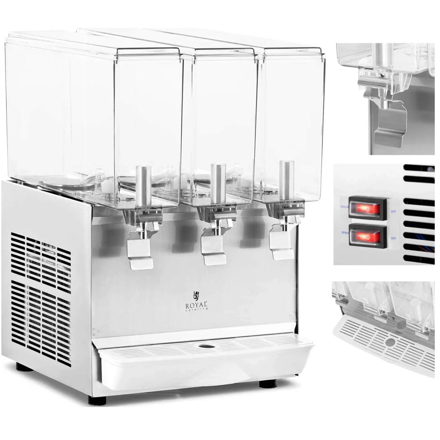 Distribuitor cu răcire triplă pentru sucuri și băuturi, 3 x 10 L, 320 W