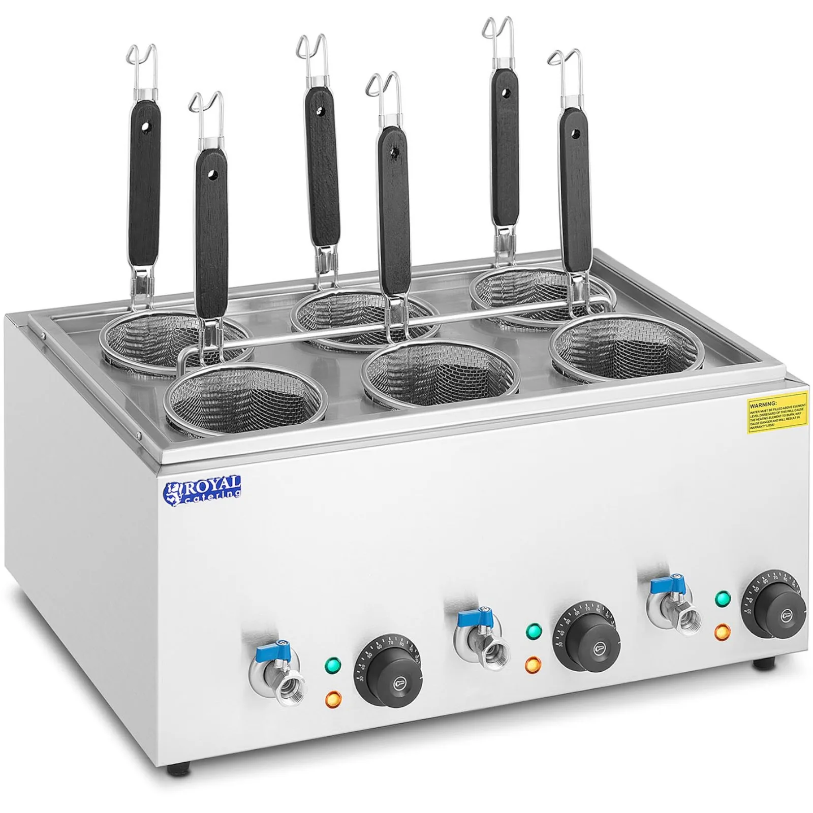 Tésztasütő csapokkal, 6 kosárral, 3 x 6,5 l, 3000 W 2