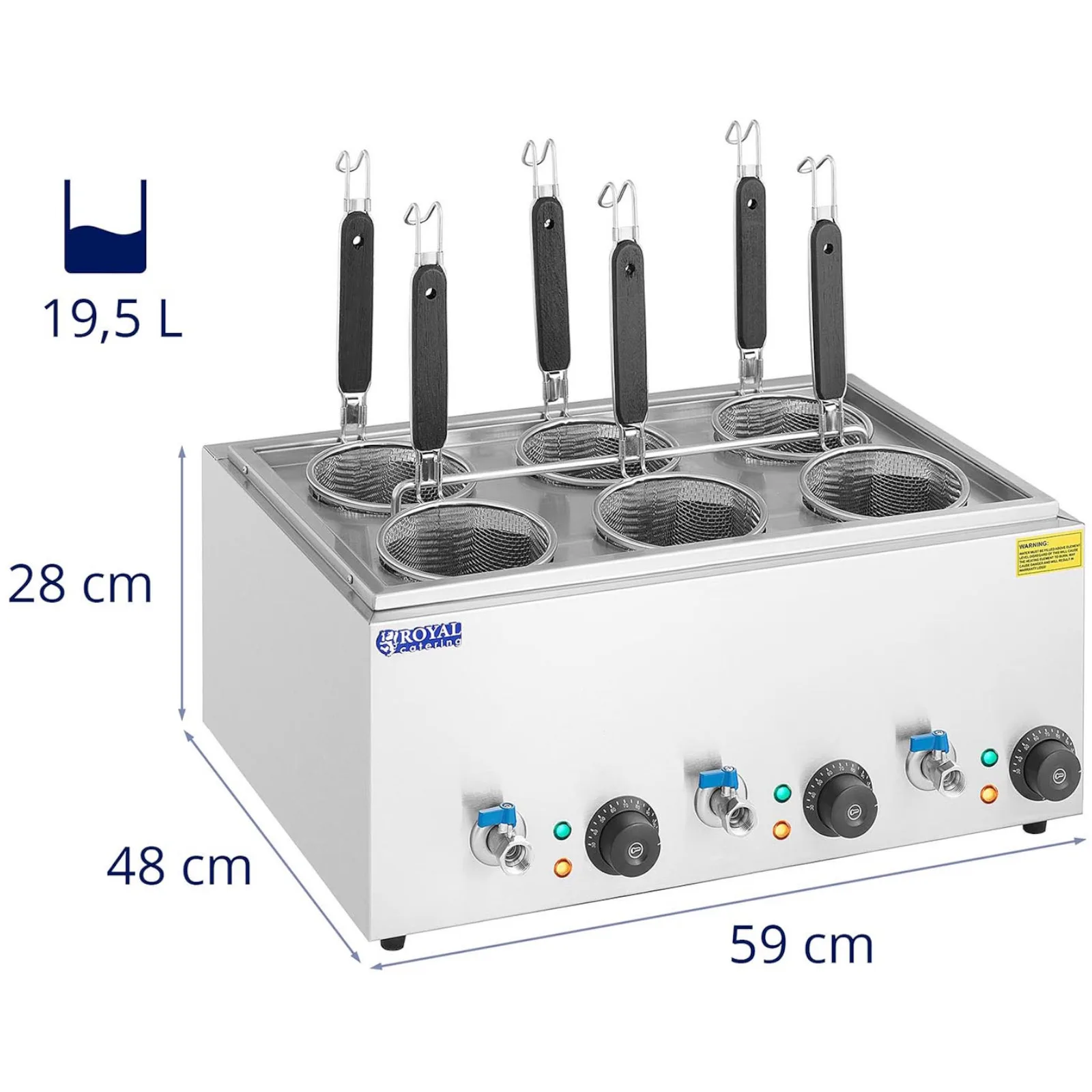 Tésztasütő csapokkal, 6 kosárral, 3 x 6,5 l, 3000 W 7