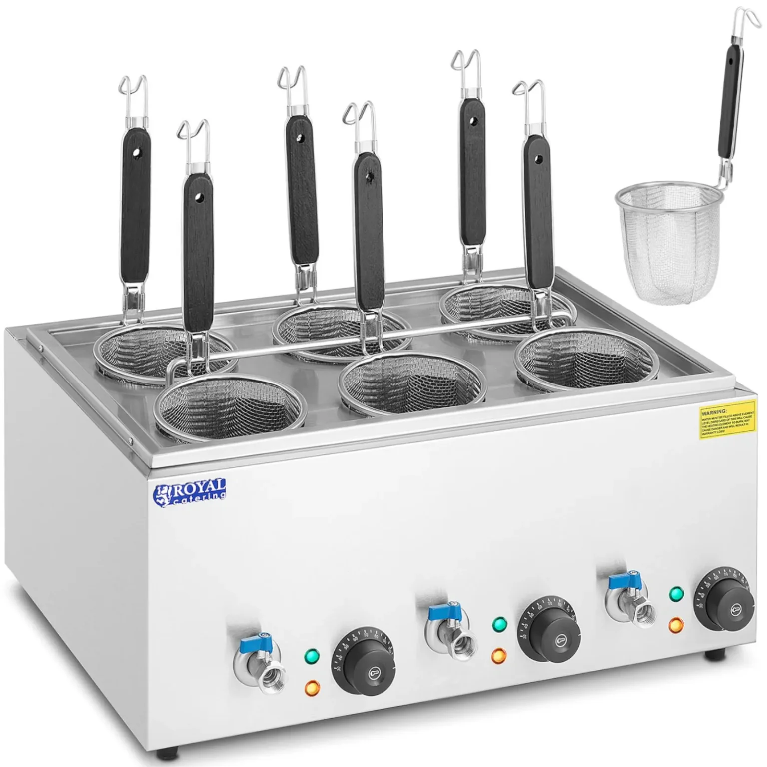 Tésztasütő csapokkal, 6 kosárral, 3 x 6,5 l, 3000 W Tésztasütő csapokkal, 6 kosárral, 3 x 6,5 l, 3000 W