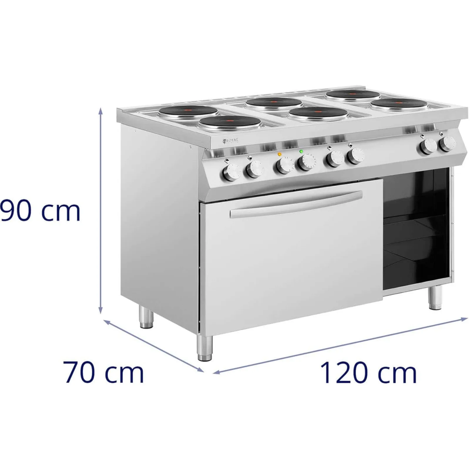 6-burner electric range with convection oven and cabinet, 400 V, 15,600 W 10