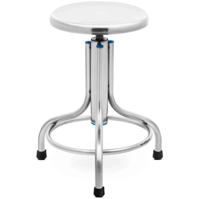 Rozsdamentes acél laboratóriumi/műhelyi szék, 45–60 cm, max. 150 kg