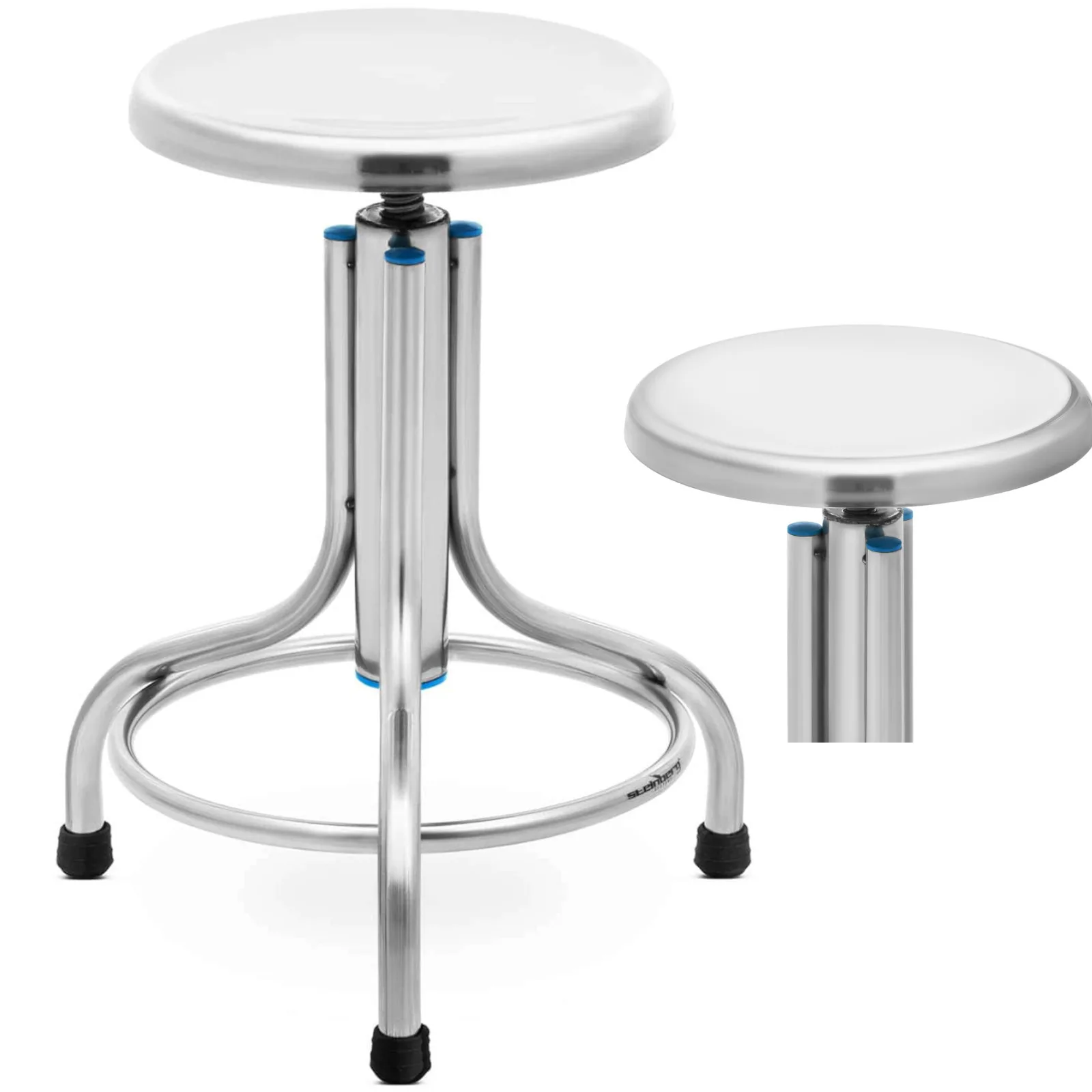 Rozsdamentes acél laboratóriumi/műhelyi szék, 45–60 cm, max. 150 kg