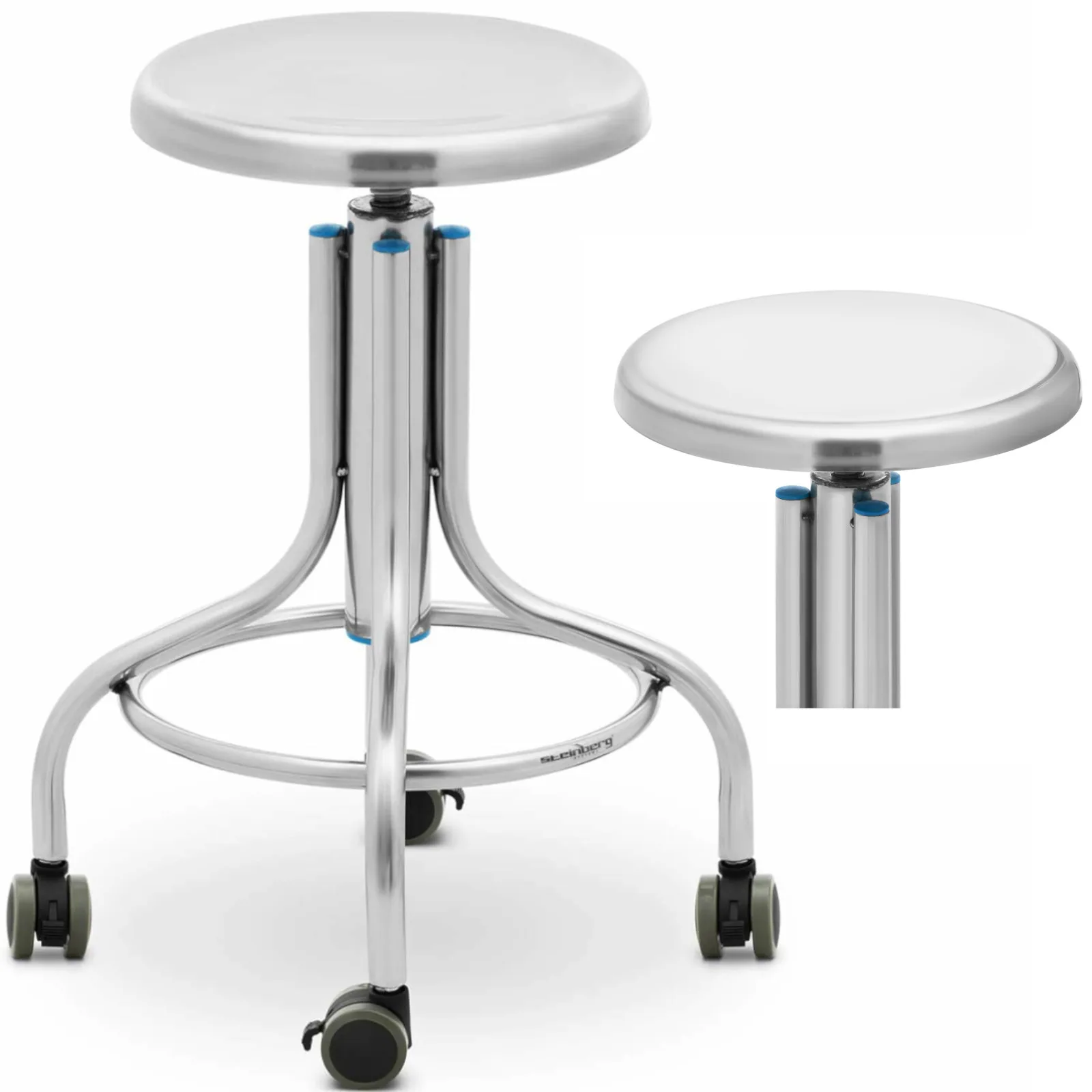 Laboratórna a dielenská stolička z nehrdzavejúcej ocele, 45–60 cm, nosnosť do 100 kg