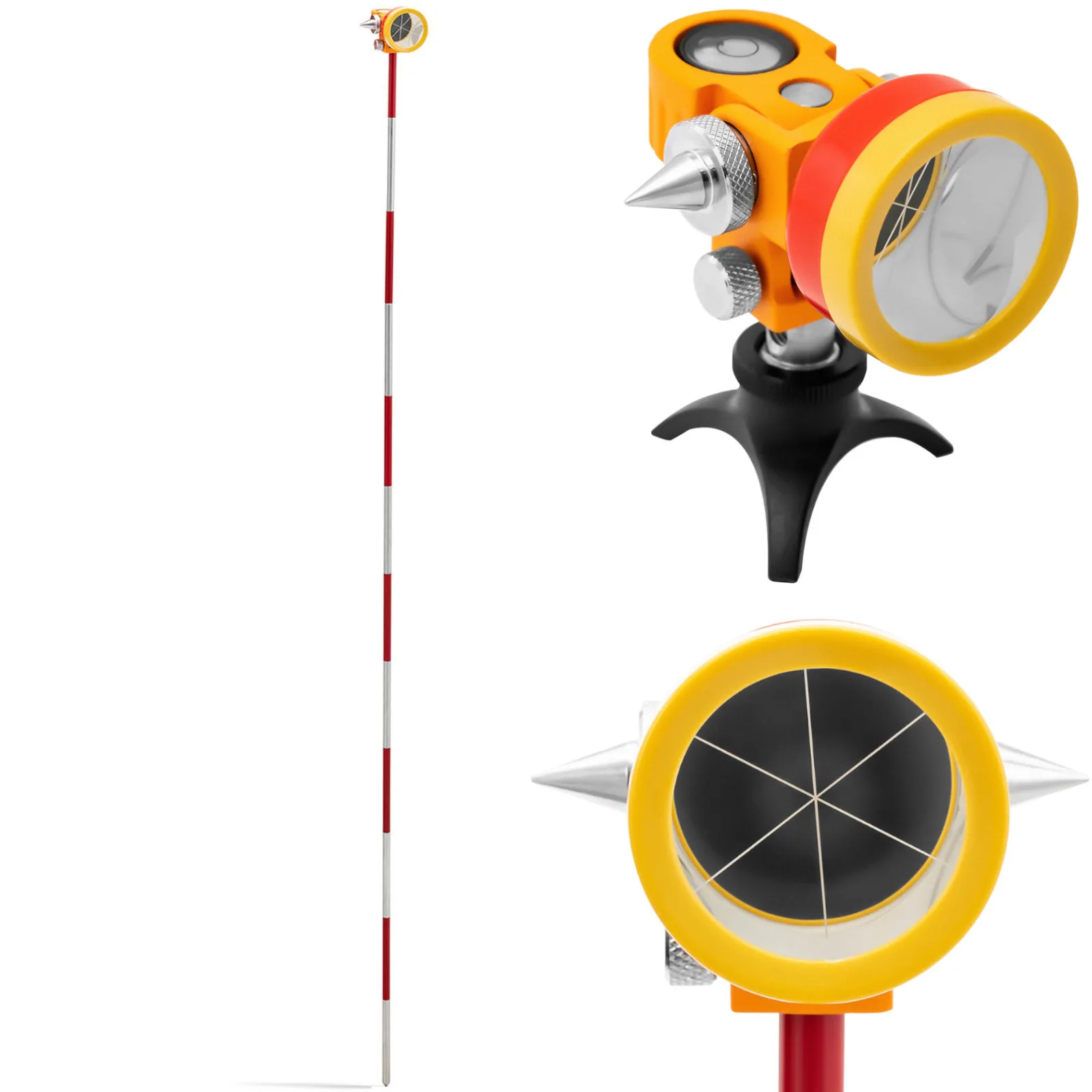 Mini prizmás mérőtükör rúddal és talppal, ezüstbevonatú, átmérő 3,6 cm, 1,26 m