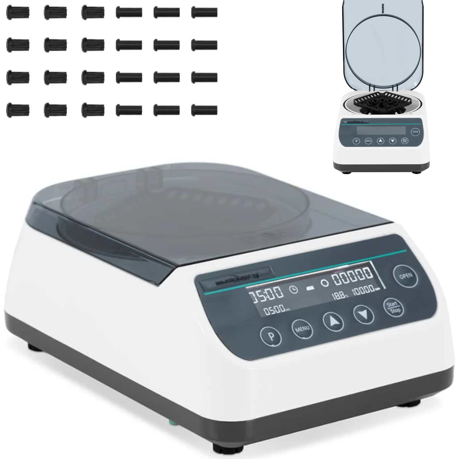 Laboratóriumi centrifuga 12 csőhöz, 2 az 1-ben rotor, 10 000 fordulat/perc, 48 W