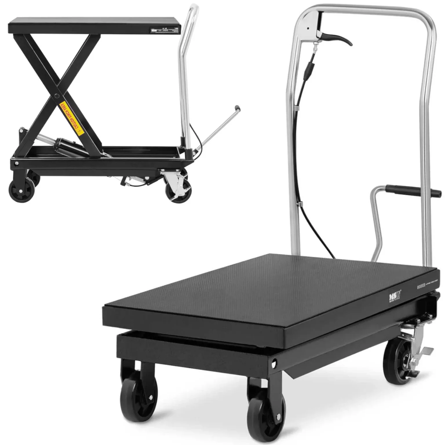 Cărucior cu masă cu platformă elevatoare tip foarfecă pentru transport și ridicare, 815 x 500 mm, 500 kg