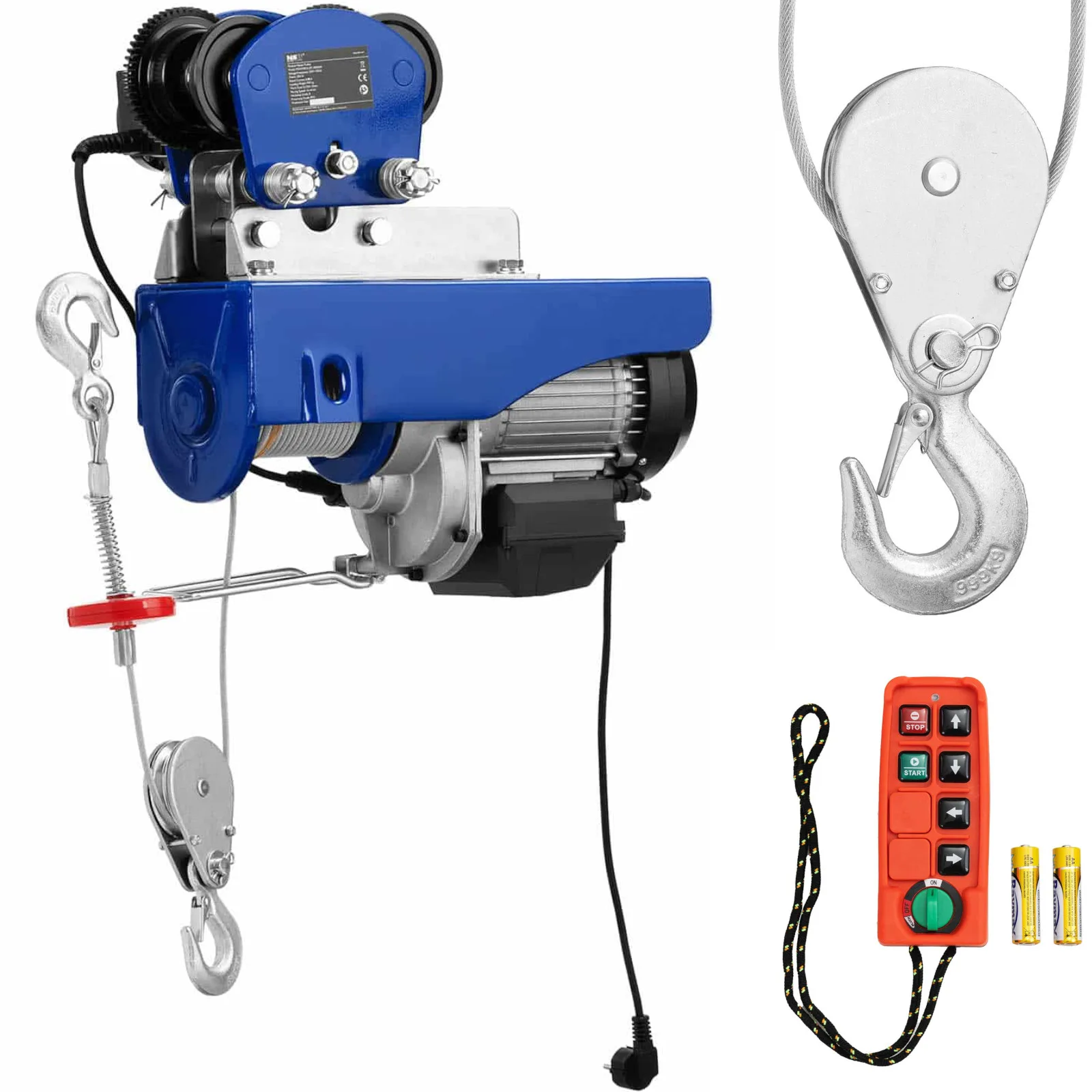 1600 W-os elektromos kötélcsörlő kocsival, 12 m, 500 kg