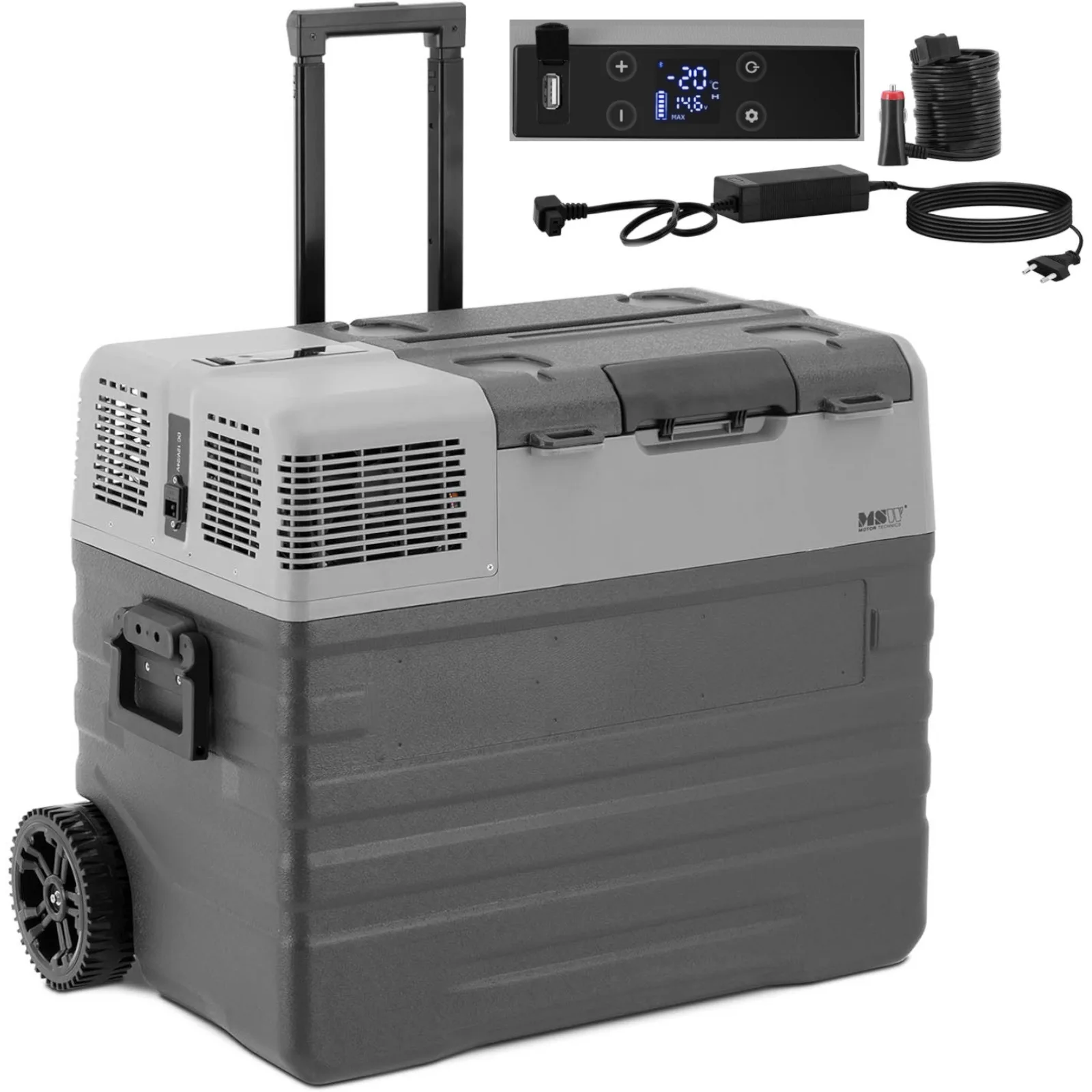 Hordozható, kerekes autohűtő fagyasztási funkcióval, 12/24 V DC/AC, 60 W, 52 l