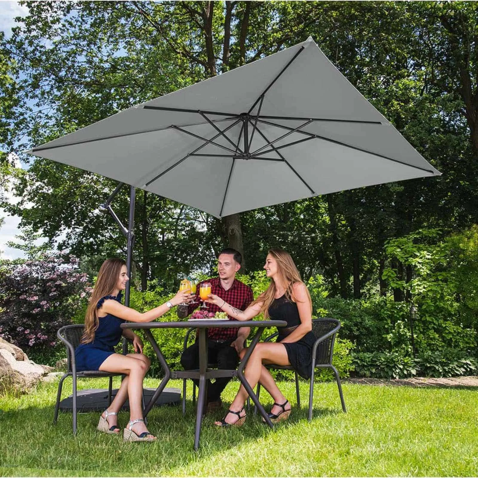 Square garden umbrella on a pole, 250 x 250 cm, dark gray 4