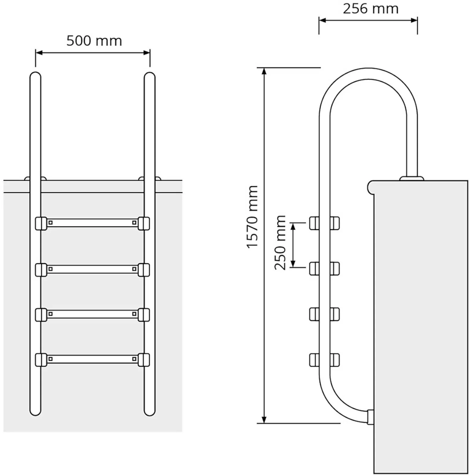 Ljestve za bazen od nehrđajućeg čelika, 4 stupnja, 1570 mm 7