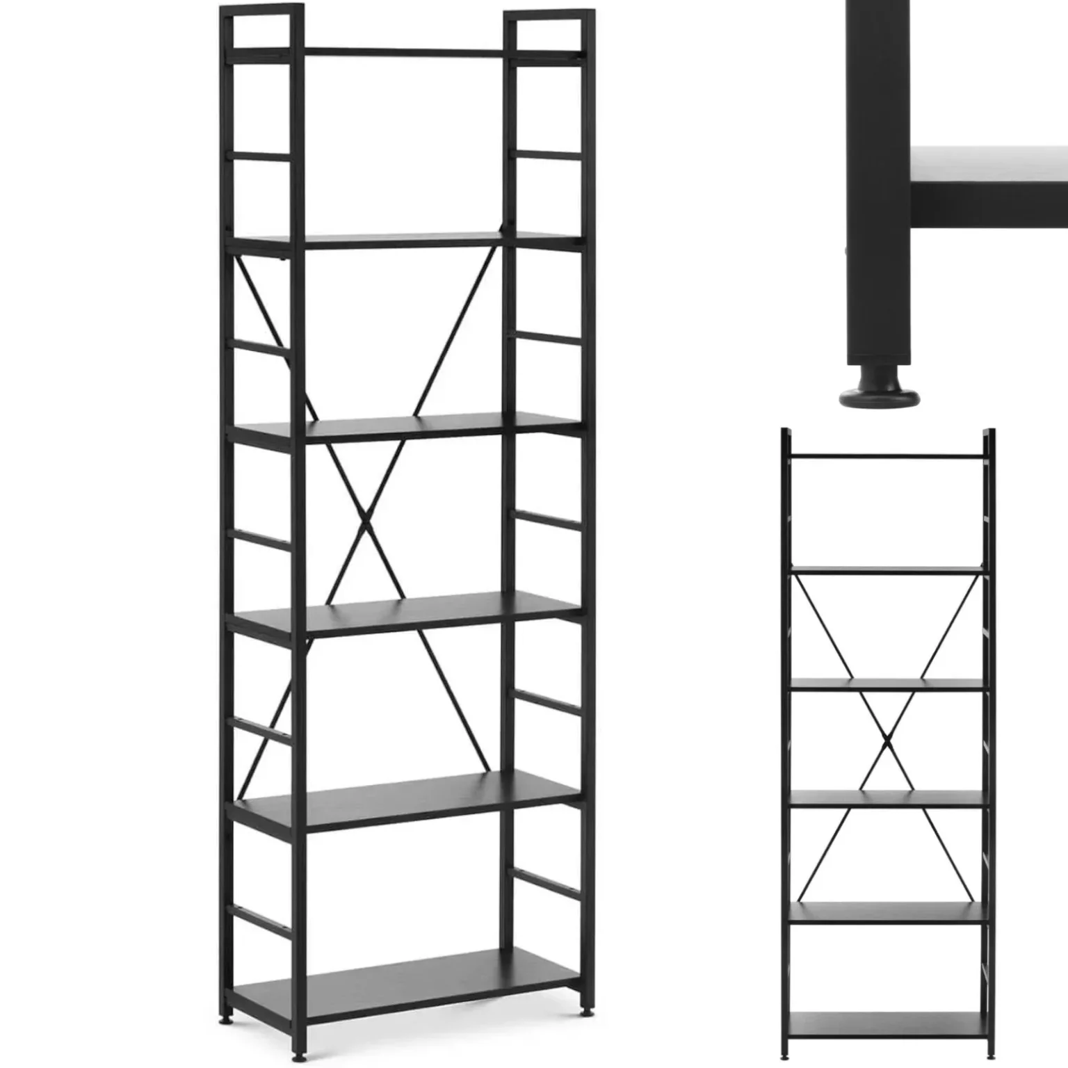 Loft stílusú könyvespolc acélvázas 28 x 60 x 182 cm fekete Loft stílusú könyvespolc acélvázas 28 x 60 x 182 cm fekete