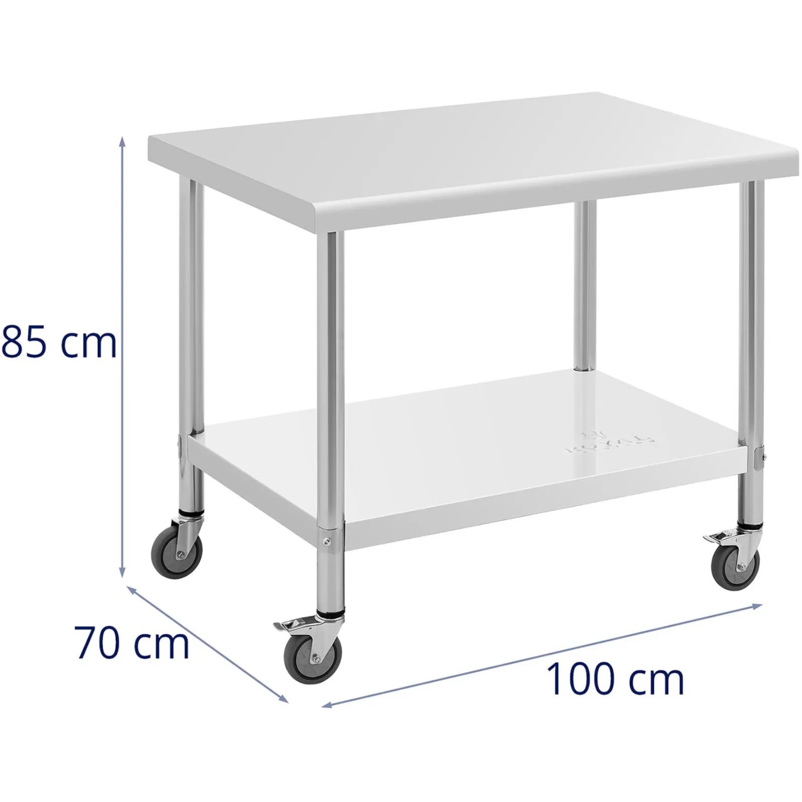 Fém kerekes vendéglátóipari asztal polccal STAL 70 x 100 cm 5