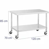 Masă metalică de catering pe roți cu raft STAL 70 x 120 cm 5