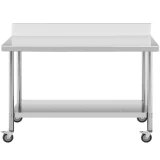 Masă metalică de catering pe roți cu raft și margine, OȚEL, 60 x 150 cm 2