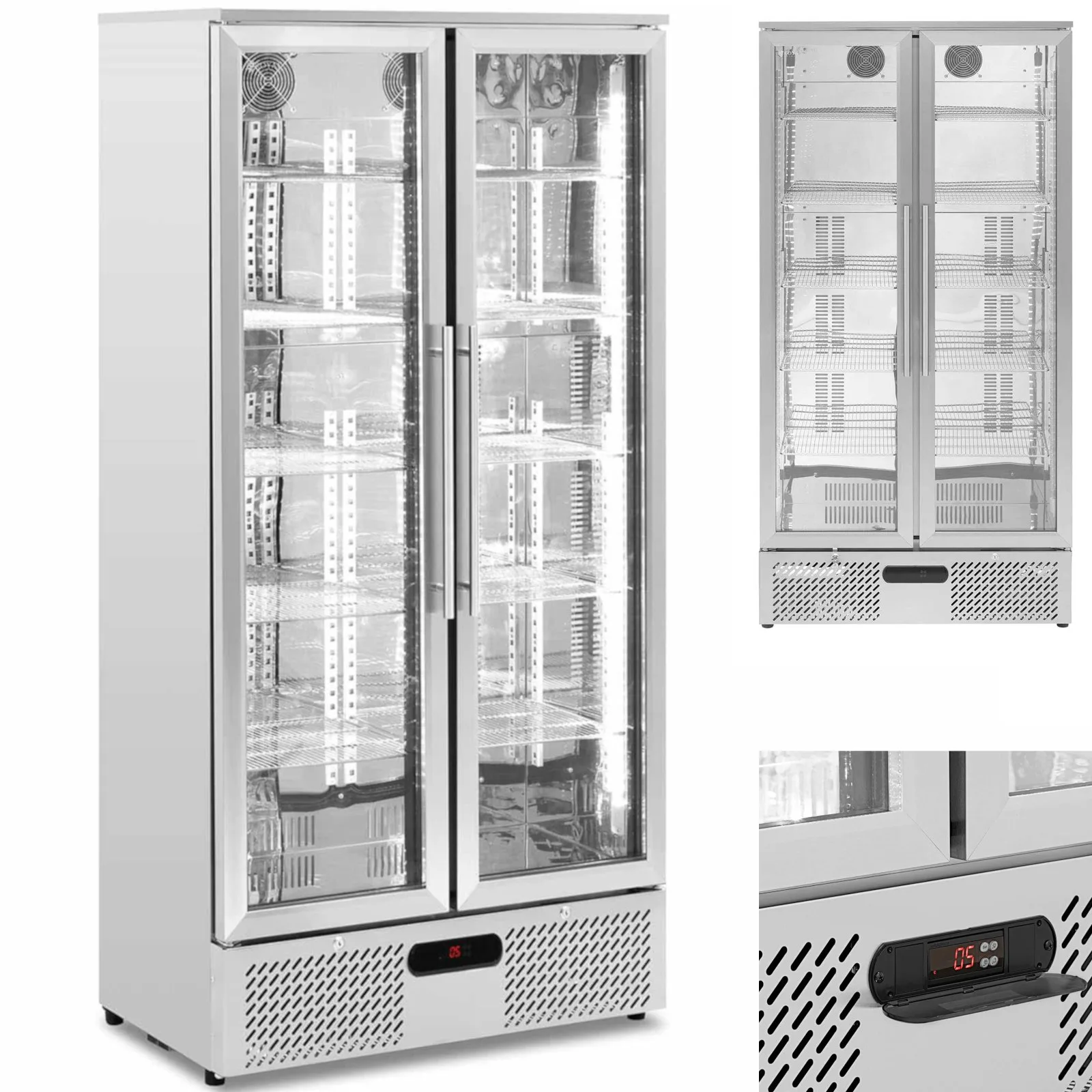 2 ajtós, üvegajtós bárhűtő italokhoz, 458 l, 295 mm széles – ezüst