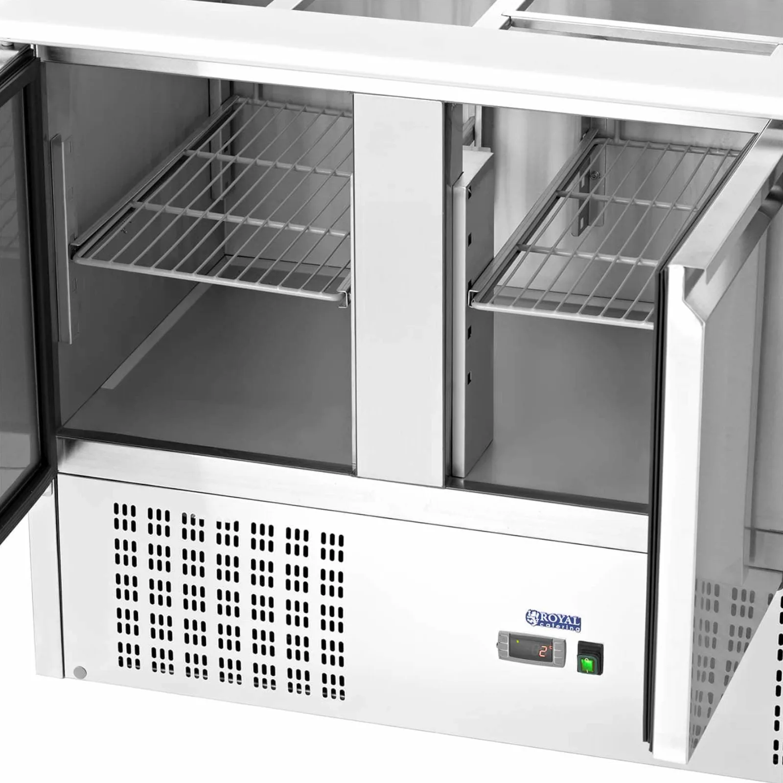 Masă frigorifică pentru salate cu 3 uși și blat din sticlă, 8x GN, 368 L 6