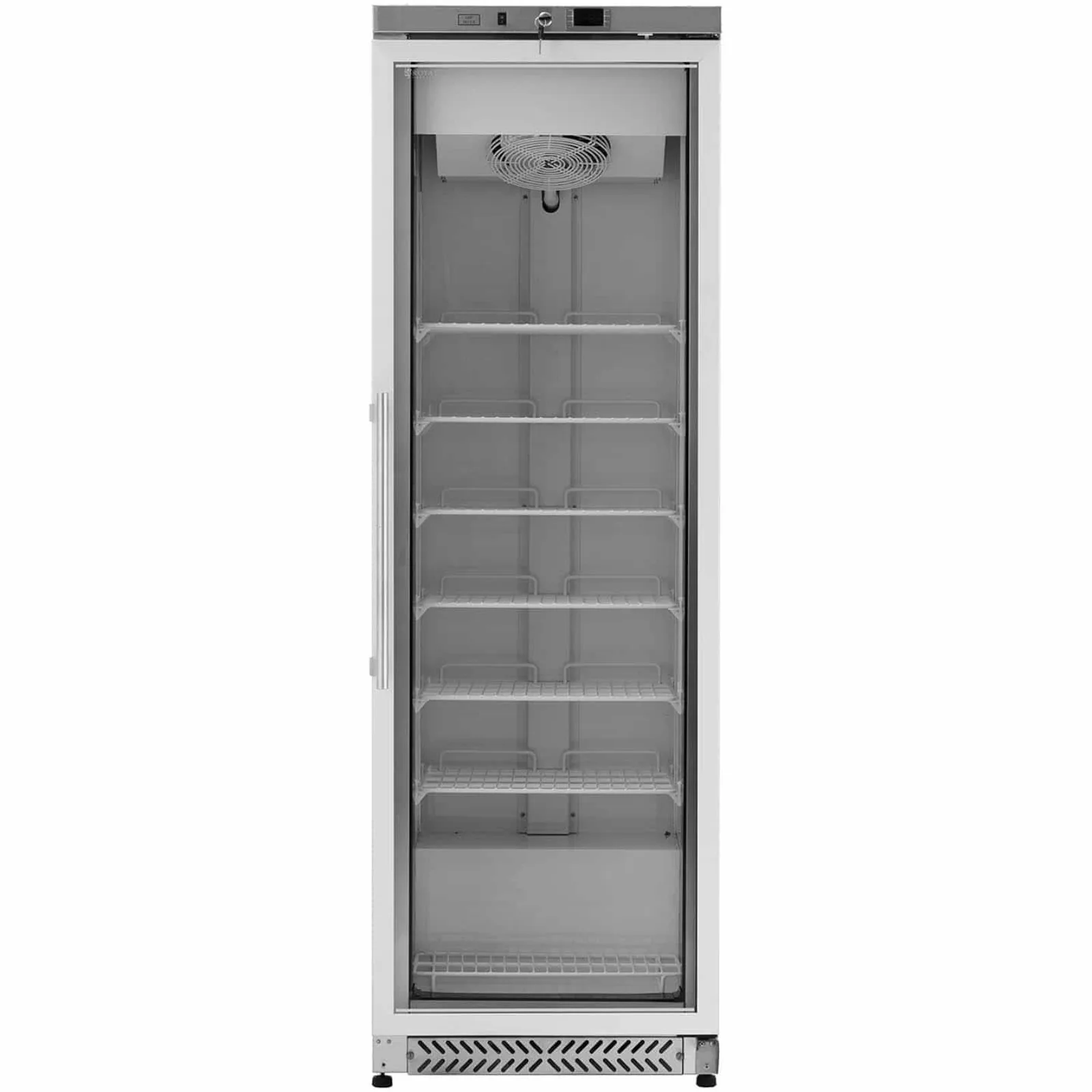 380 L glass-door chest freezer with lock, -18°C 6
